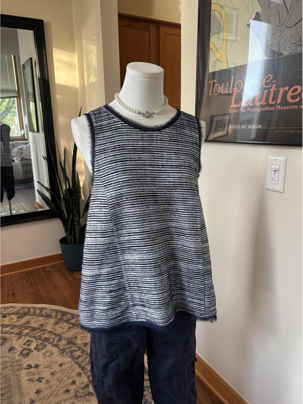 Anthropologie Vanessa Virginia Striped Tank Top Eyelash Trim Boho Coastal M